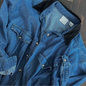 Vintage 90s denim button up velvet collar